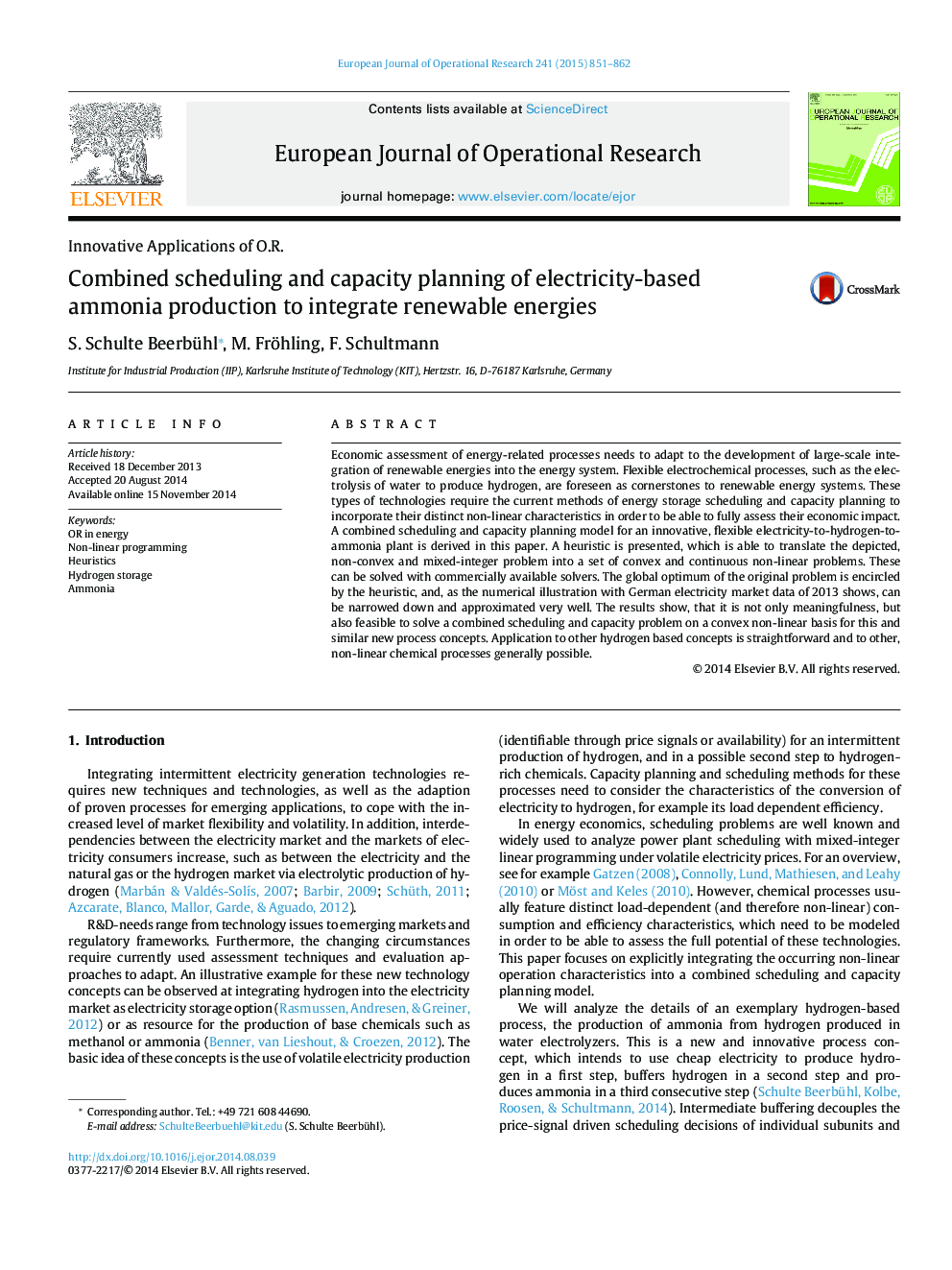 Combined scheduling and capacity planning of electricity-based ammonia production to integrate renewable energies