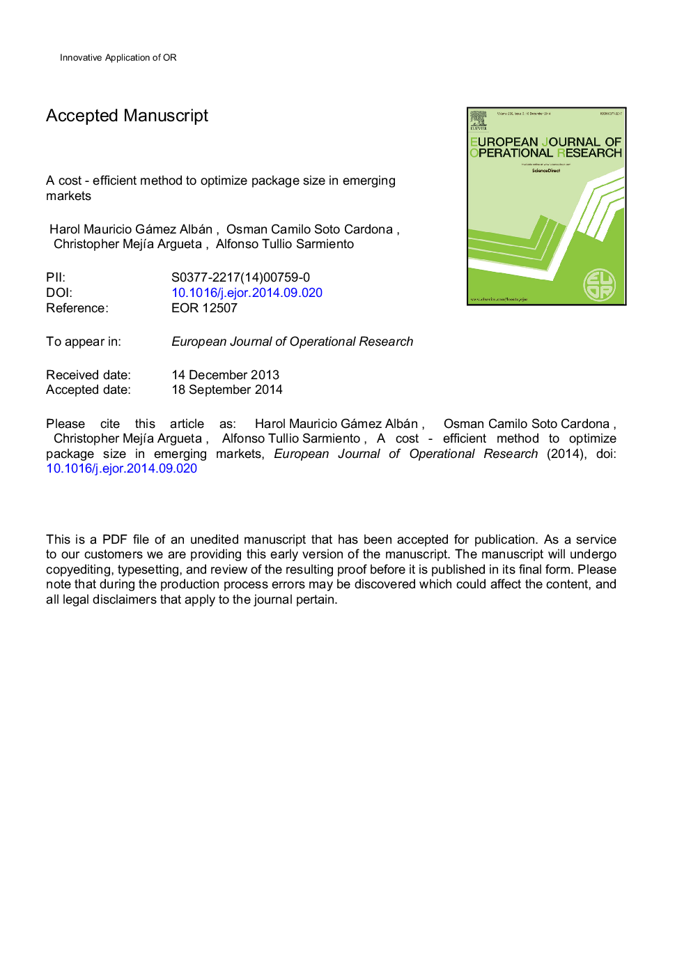 A cost-efficient method to optimize package size in emerging markets
