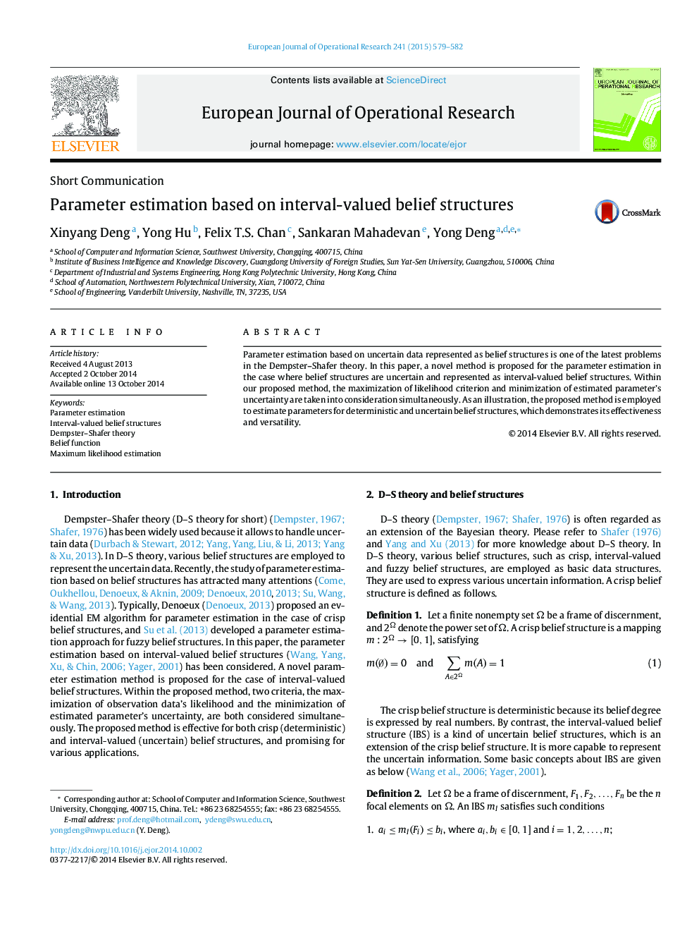 Parameter estimation based on interval-valued belief structures