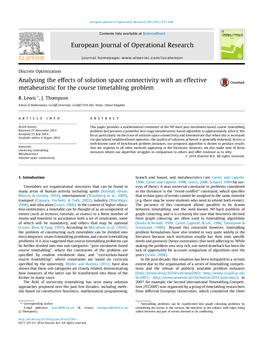 Analysing the effects of solution space connectivity with an effective metaheuristic for the course timetabling problem