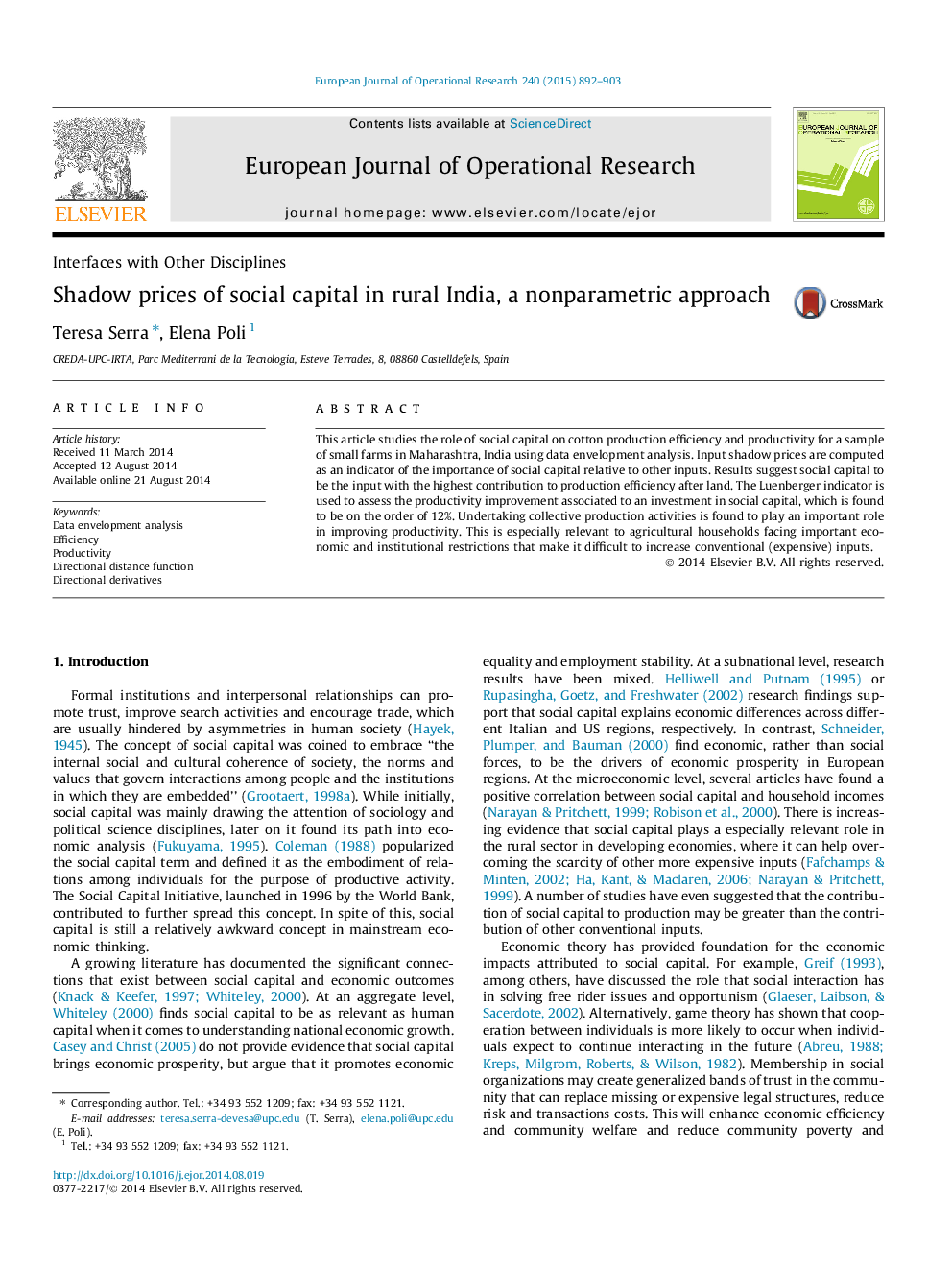 Shadow prices of social capital in rural India, a nonparametric approach