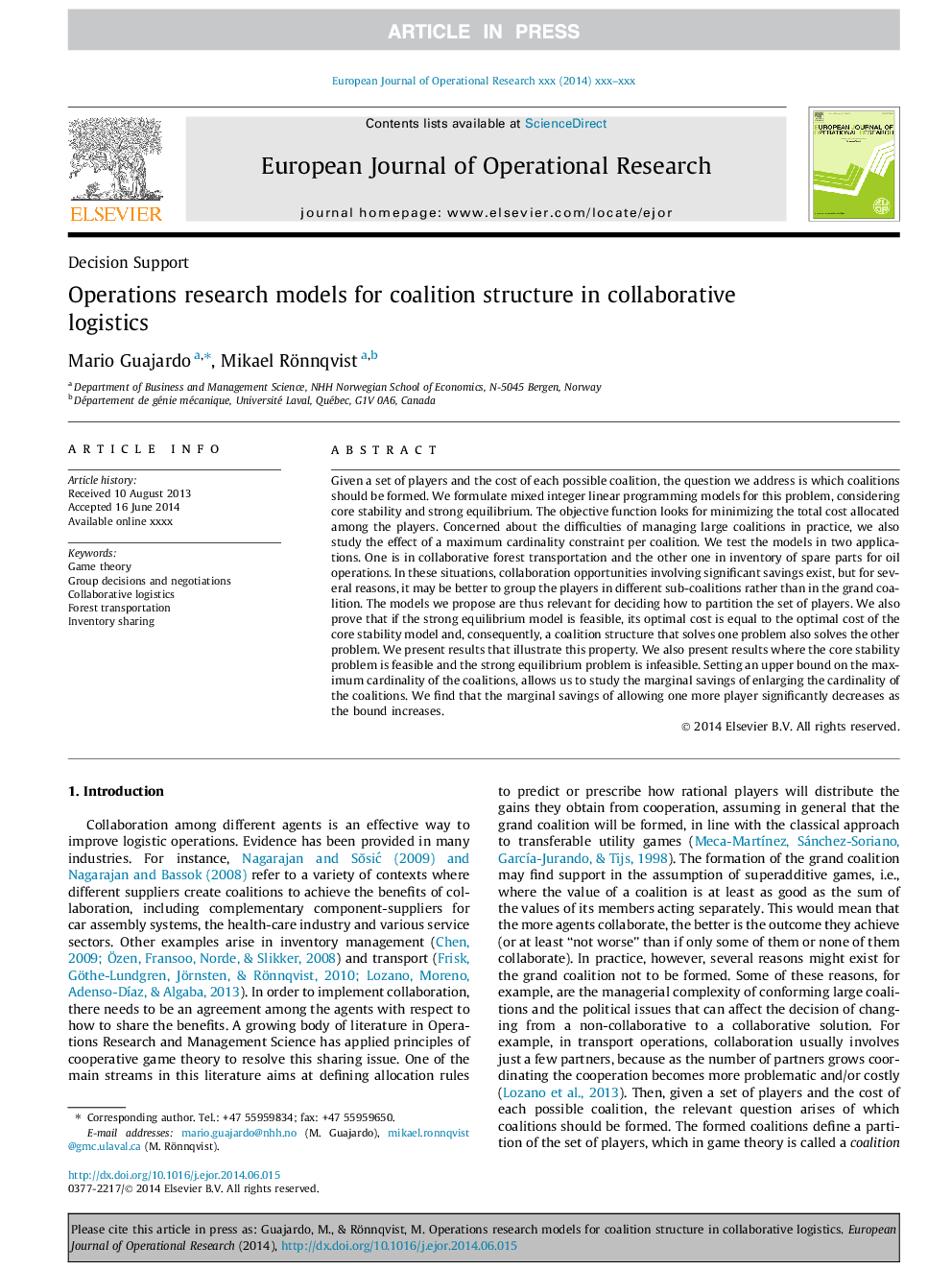 Operations research models for coalition structure in collaborative logistics