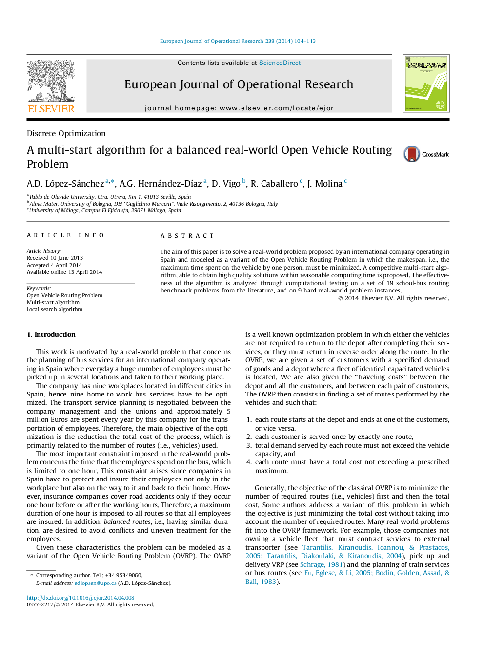 A multi-start algorithm for a balanced real-world Open Vehicle Routing Problem