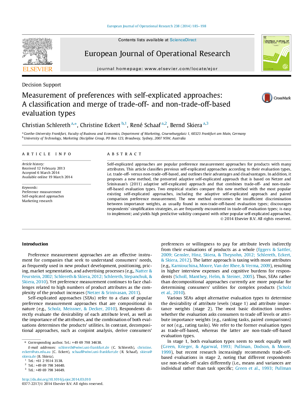 Measurement of preferences with self-explicated approaches: A classification and merge of trade-off- and non-trade-off-based evaluation types