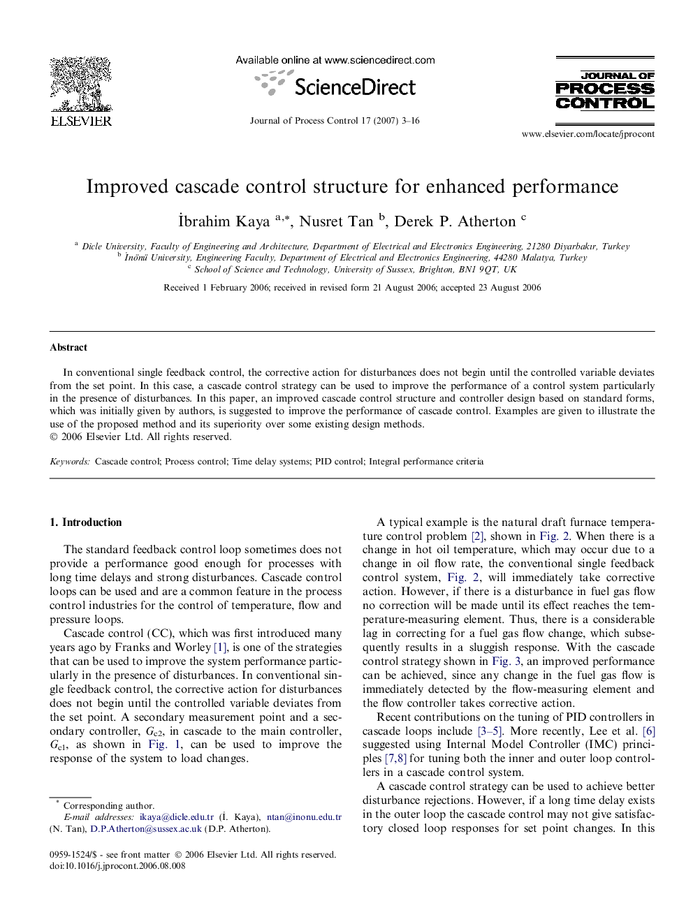 Improved cascade control structure for enhanced performance