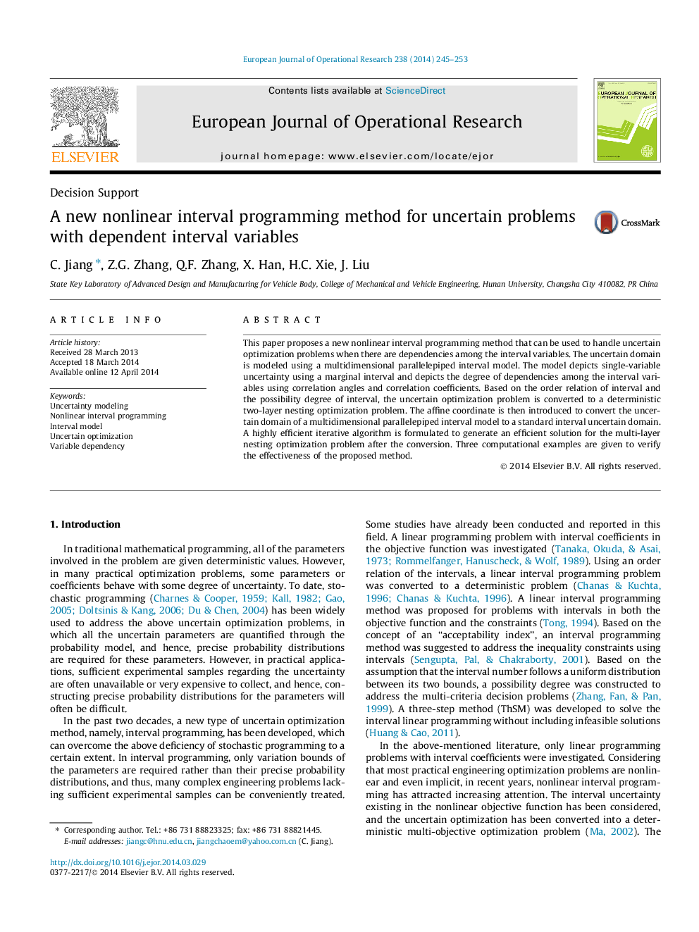 A new nonlinear interval programming method for uncertain problems with dependent interval variables