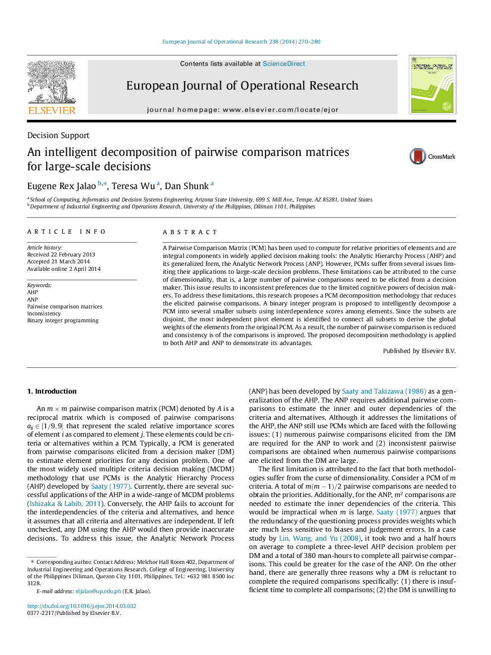 An intelligent decomposition of pairwise comparison matrices for large-scale decisions