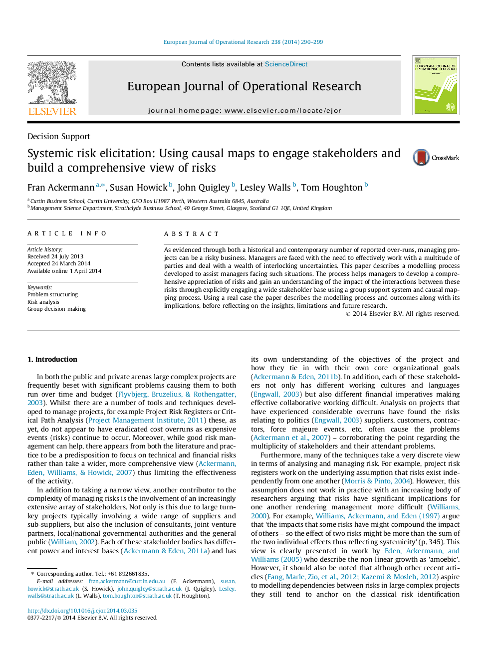 Systemic risk elicitation: Using causal maps to engage stakeholders and build a comprehensive view of risks