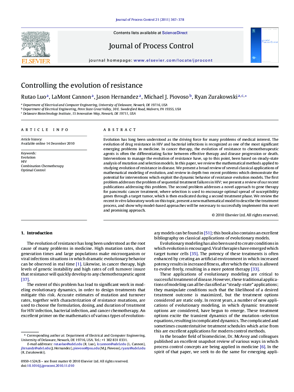 Controlling the evolution of resistance