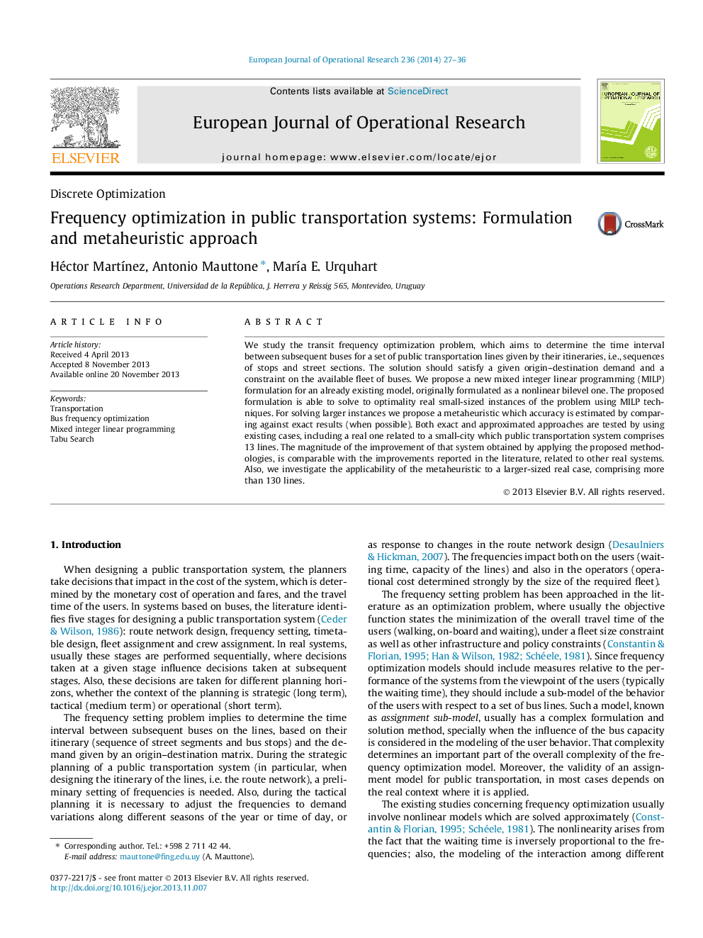 Frequency optimization in public transportation systems: Formulation and metaheuristic approach