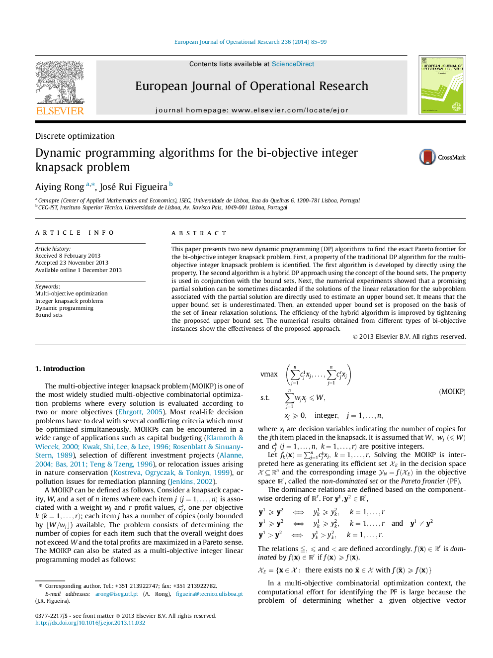 Dynamic programming algorithms for the bi-objective integer knapsack problem