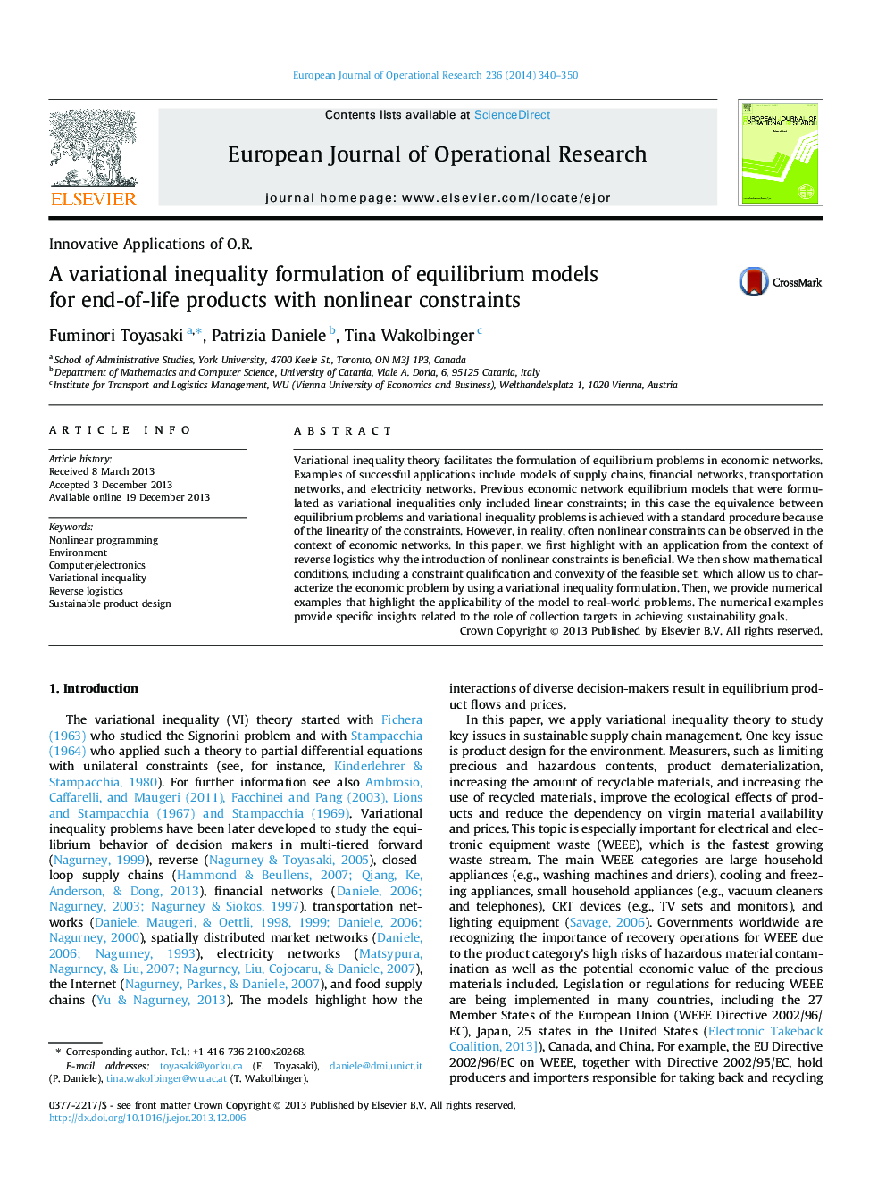 A variational inequality formulation of equilibrium models for end-of-life products with nonlinear constraints