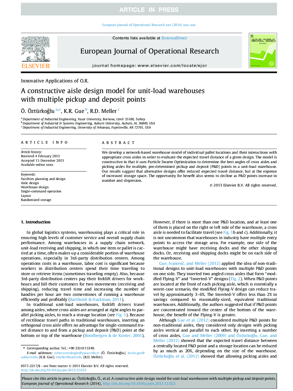 A constructive aisle design model for unit-load warehouses with multiple pickup and deposit points