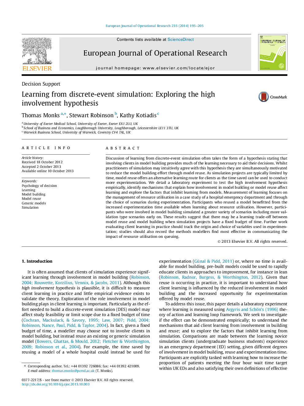 Learning from discrete-event simulation: Exploring the high involvement hypothesis