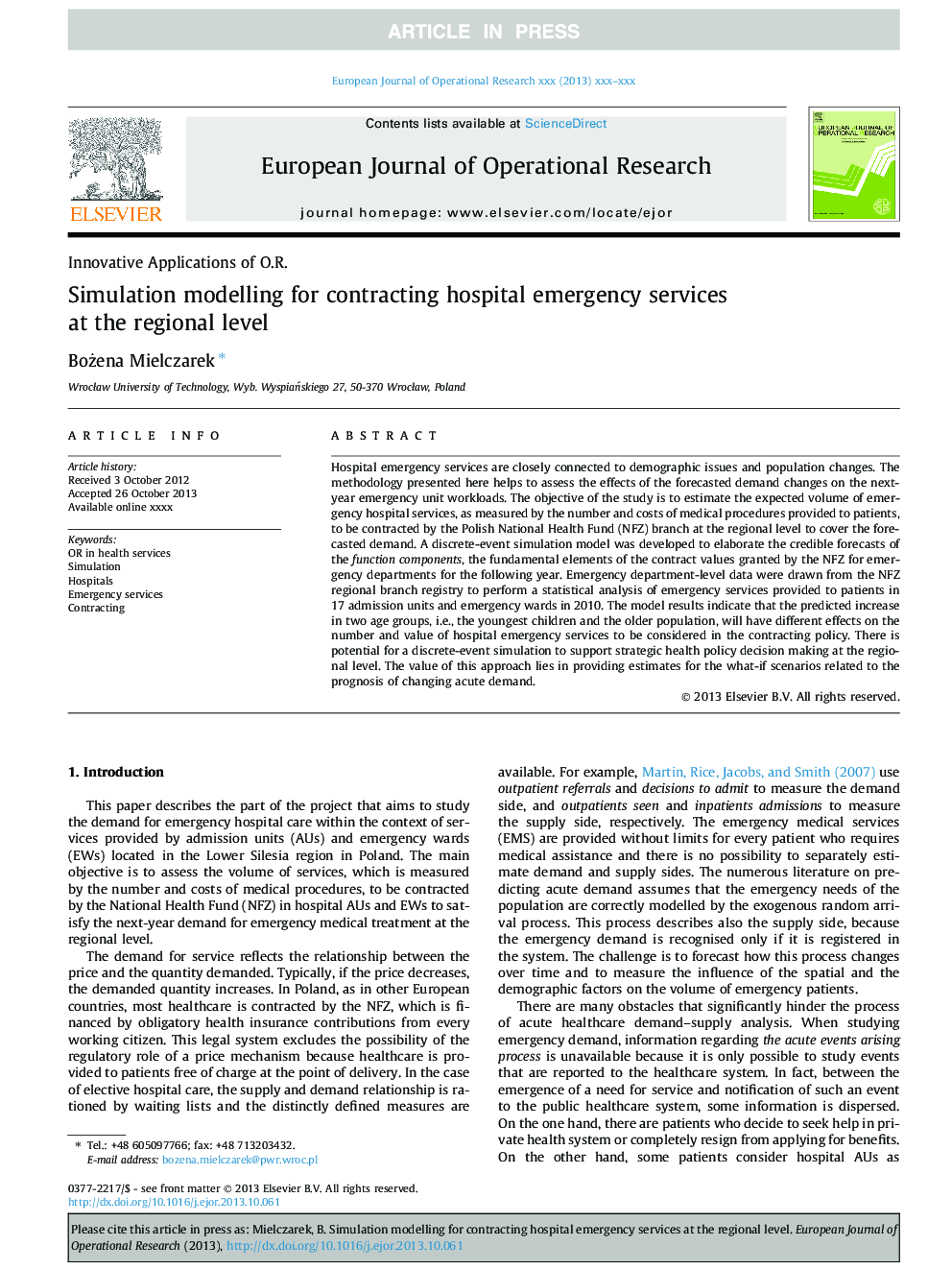Simulation modelling for contracting hospital emergency services at the regional level