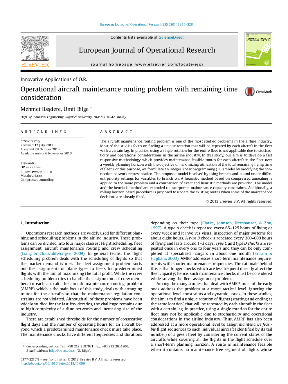 Operational aircraft maintenance routing problem with remaining time consideration