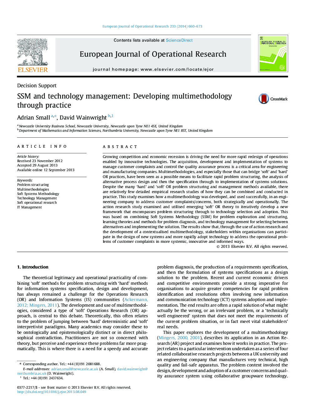 SSM and technology management: Developing multimethodology through practice