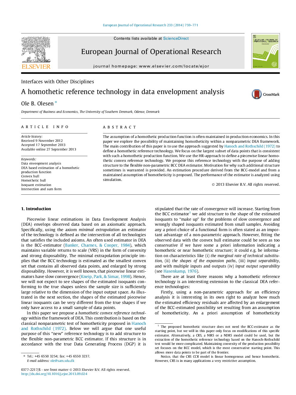 A homothetic reference technology in data envelopment analysis