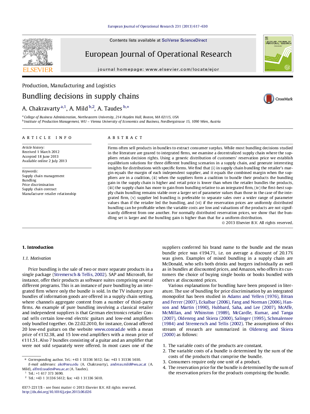 Bundling decisions in supply chains