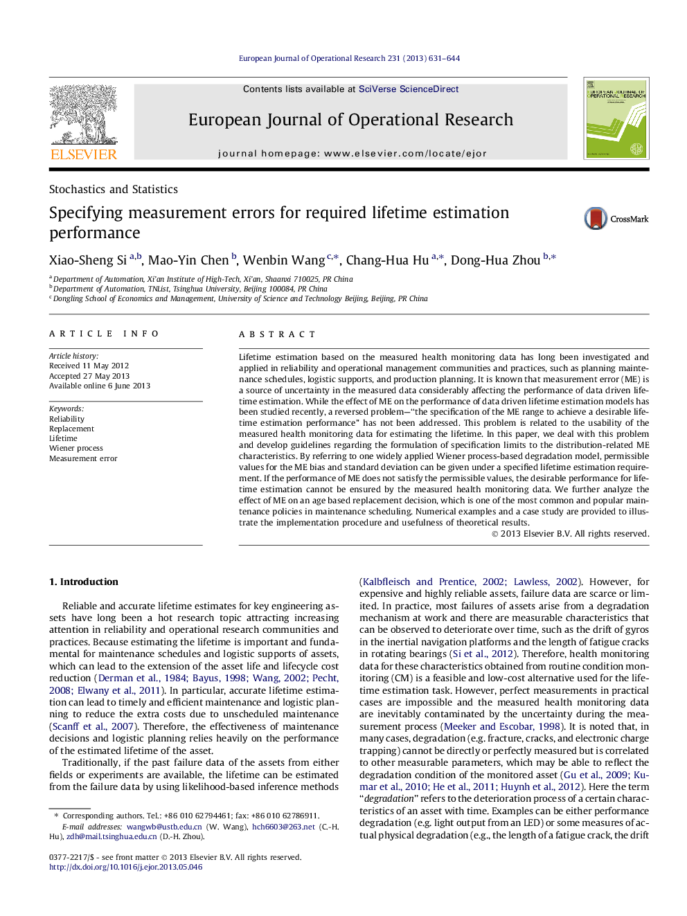 Specifying measurement errors for required lifetime estimation performance