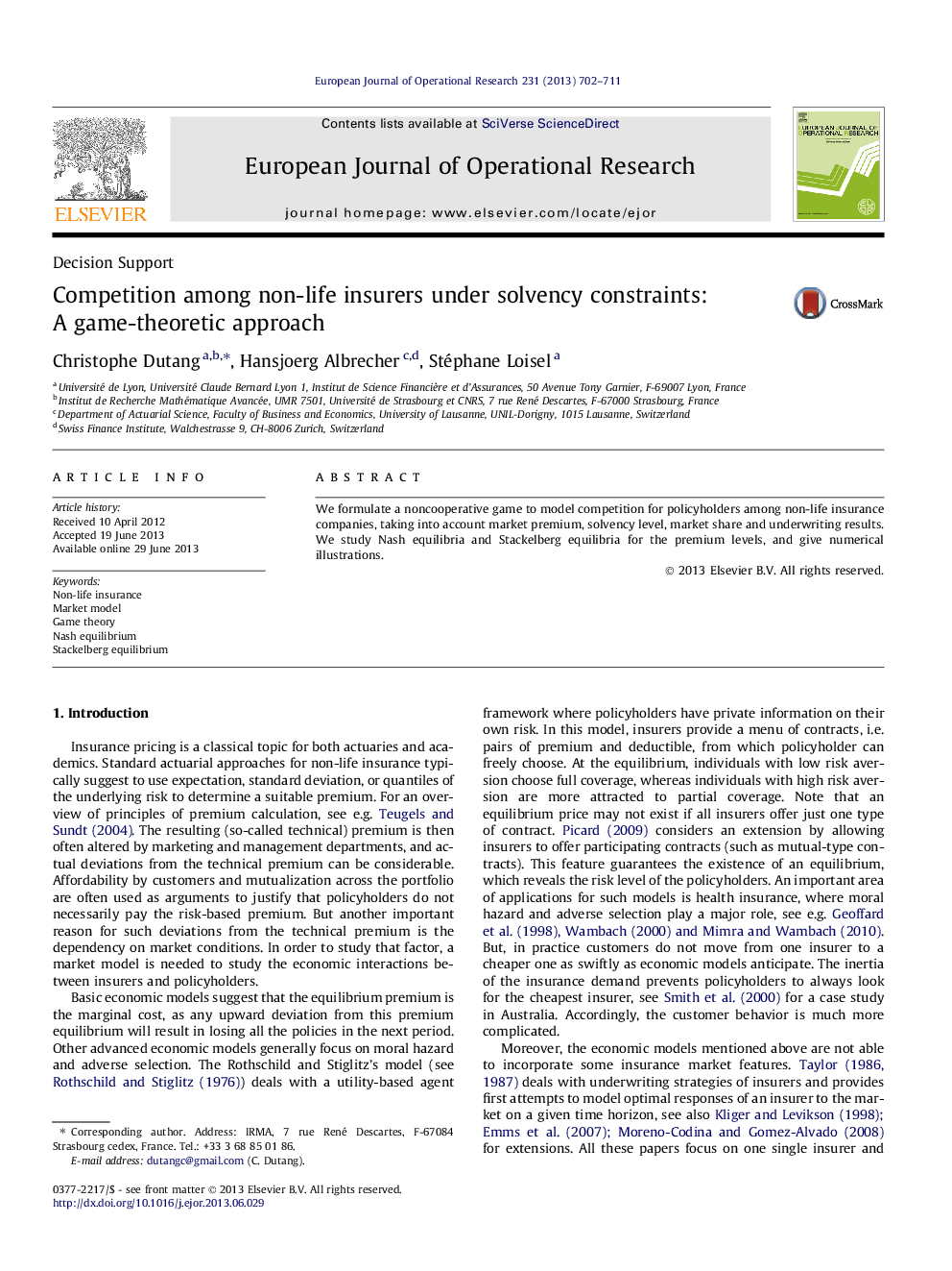 Competition among non-life insurers under solvency constraints: A game-theoretic approach