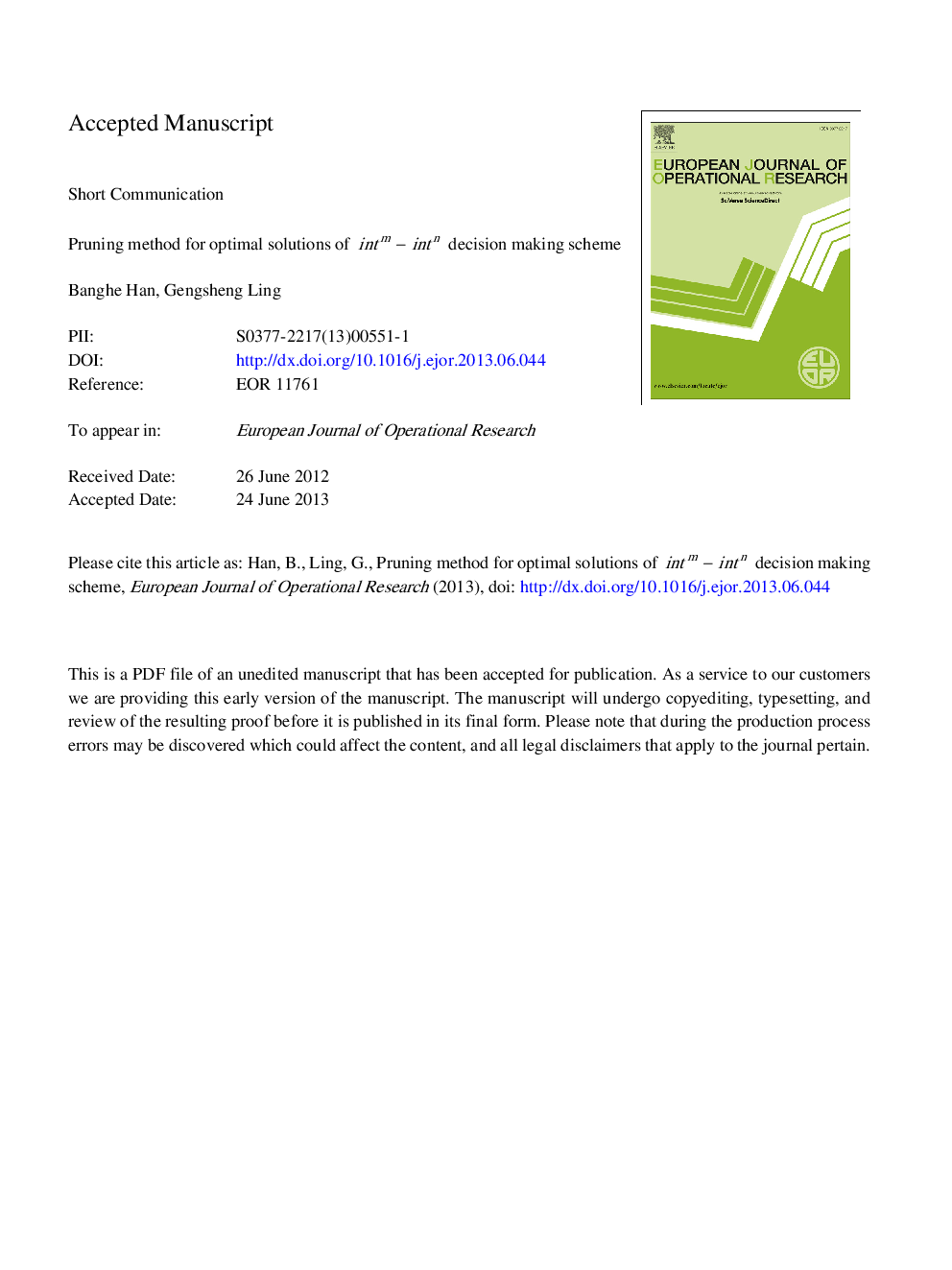 Pruning method for optimal solutions of intm-intn decision making scheme