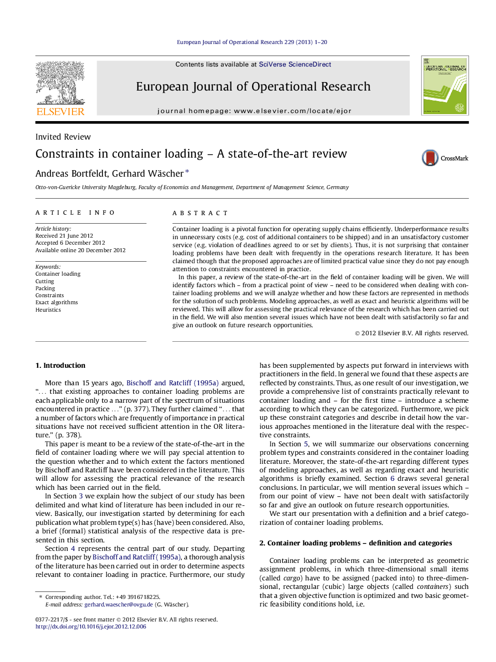 Constraints in container loading - A state-of-the-art review