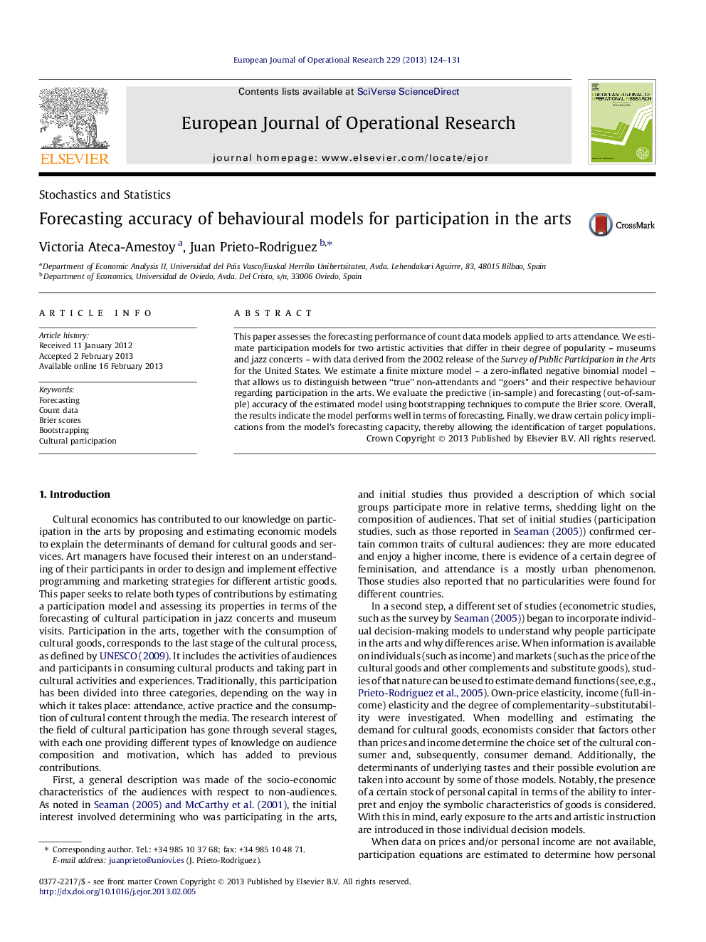 Forecasting accuracy of behavioural models for participation in the arts