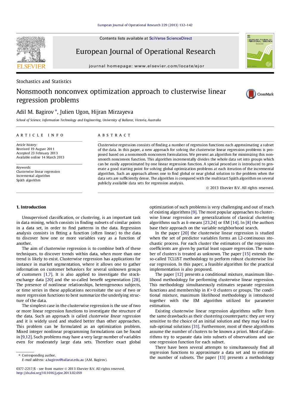 Nonsmooth nonconvex optimization approach to clusterwise linear regression problems