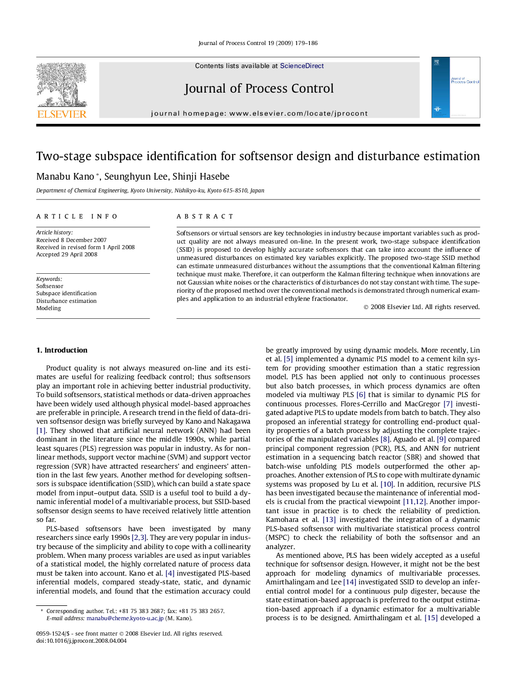 Two-stage subspace identification for softsensor design and disturbance estimation