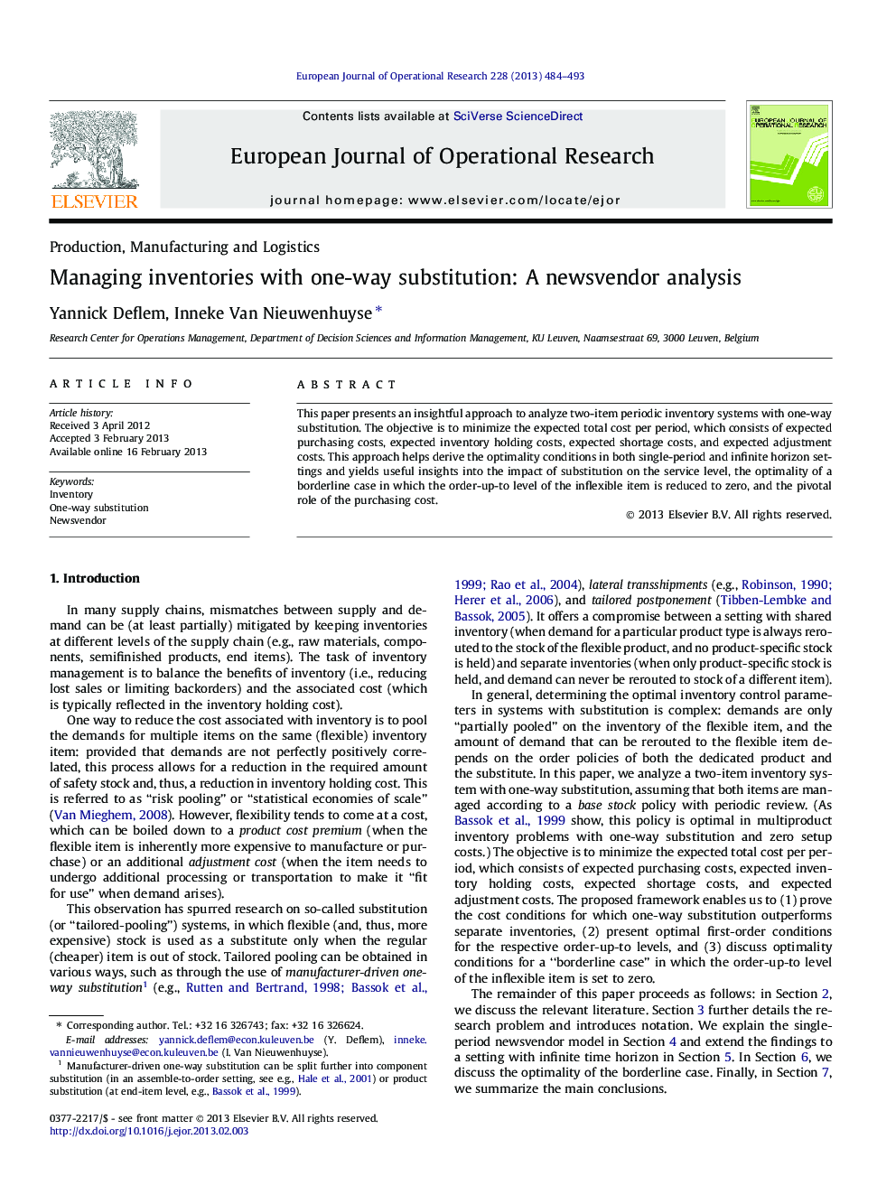 Managing inventories with one-way substitution: A newsvendor analysis