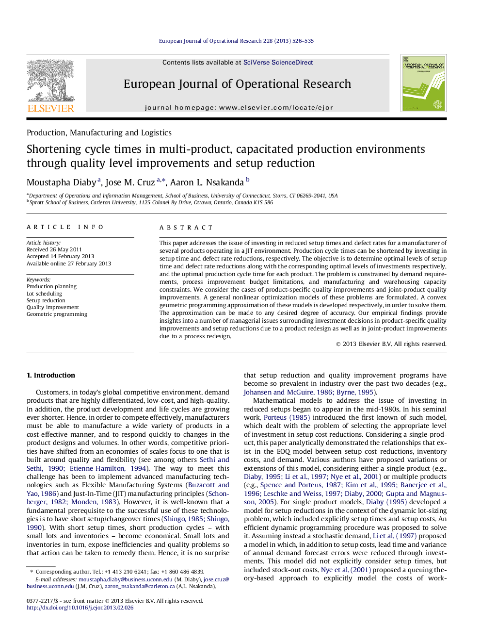 Shortening cycle times in multi-product, capacitated production environments through quality level improvements and setup reduction