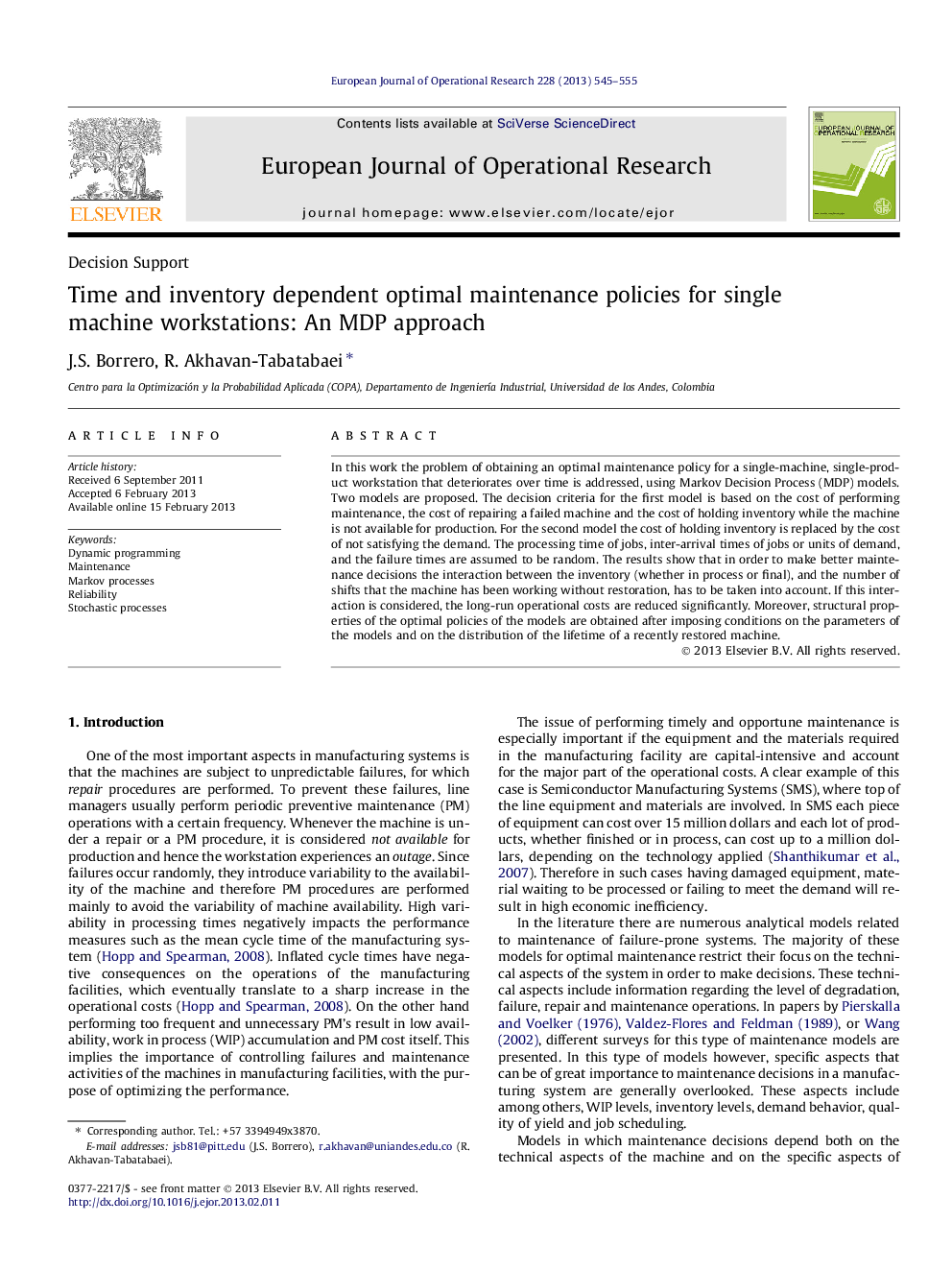 Time and inventory dependent optimal maintenance policies for single machine workstations: An MDP approach