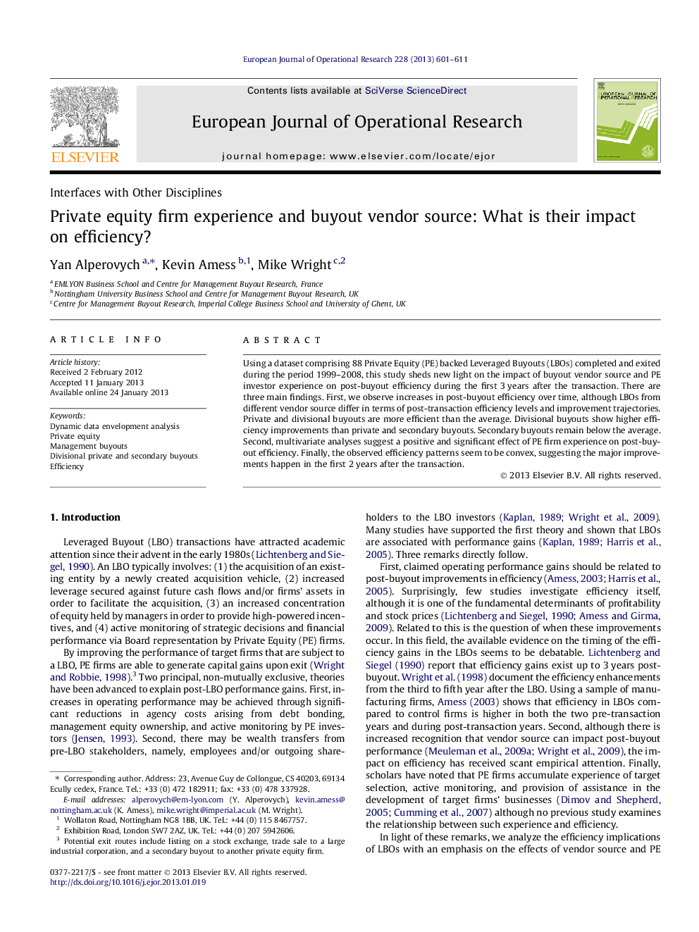 Private equity firm experience and buyout vendor source: What is their impact on efficiency?