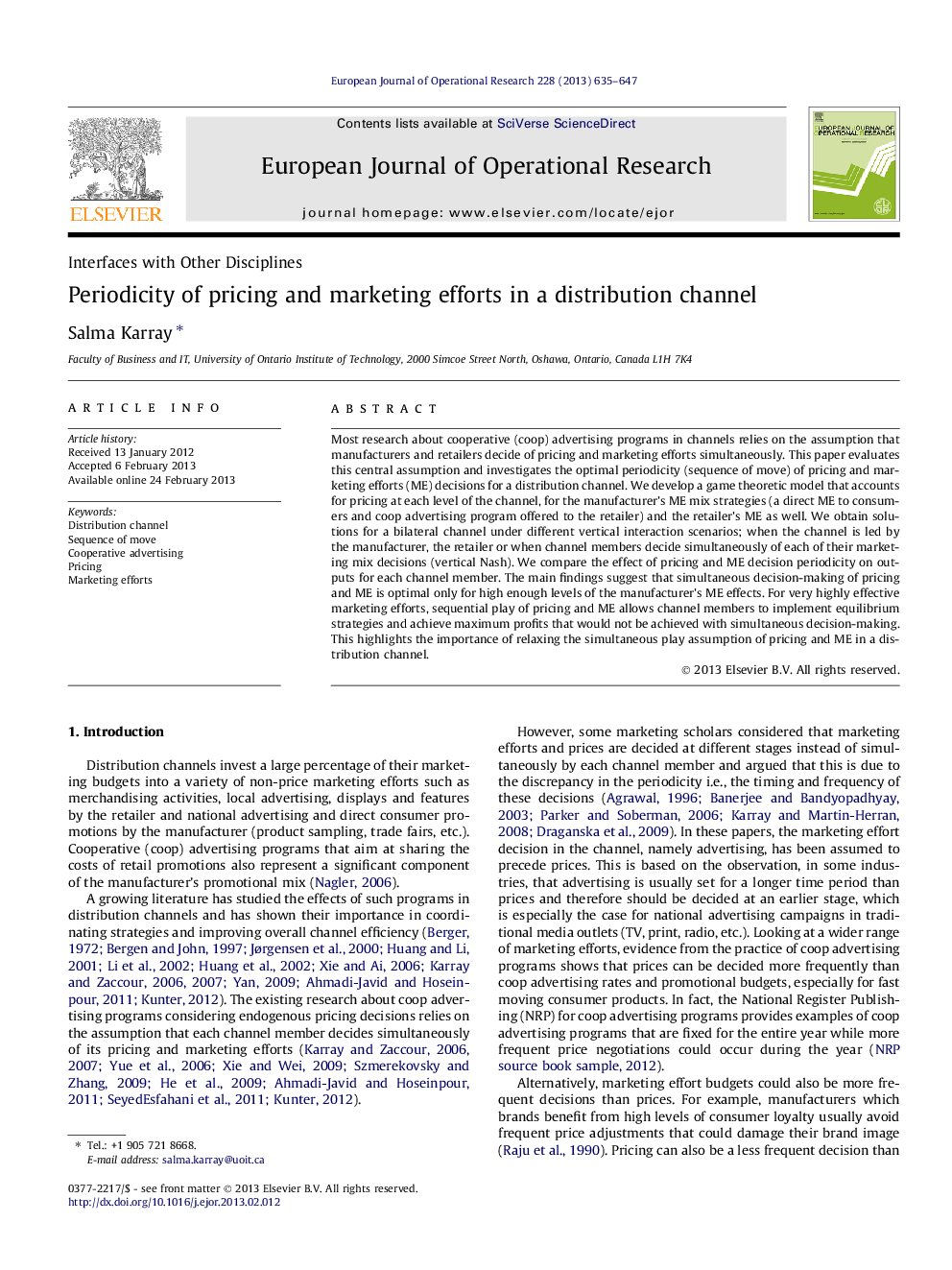 Periodicity of pricing and marketing efforts in a distribution channel