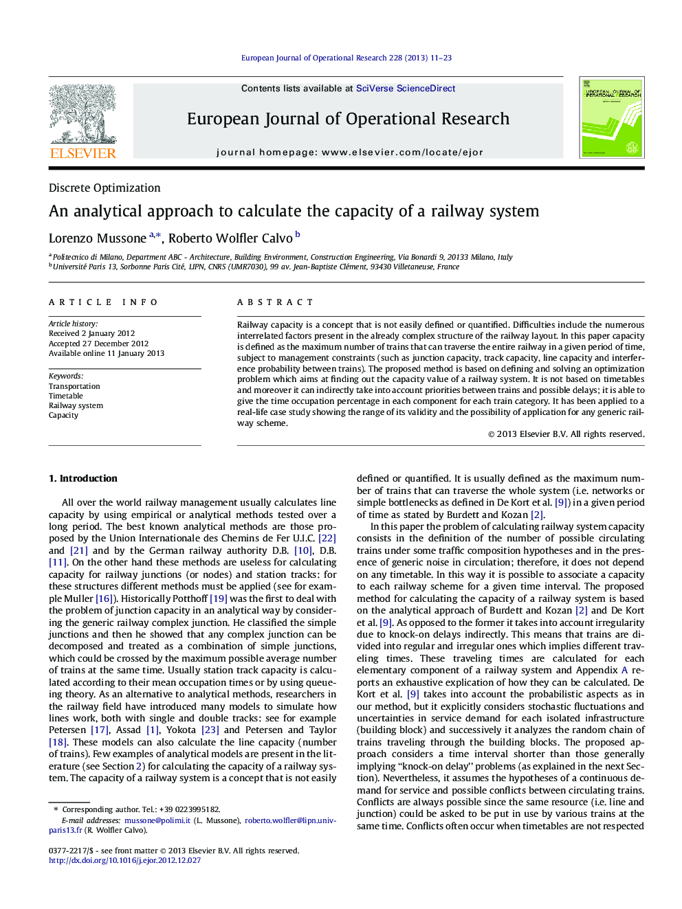 An analytical approach to calculate the capacity of a railway system