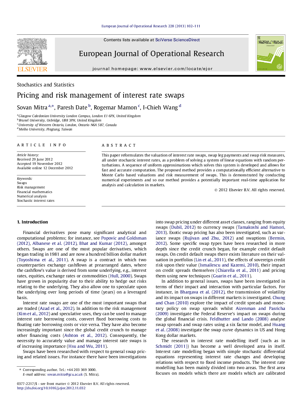 Pricing and risk management of interest rate swaps