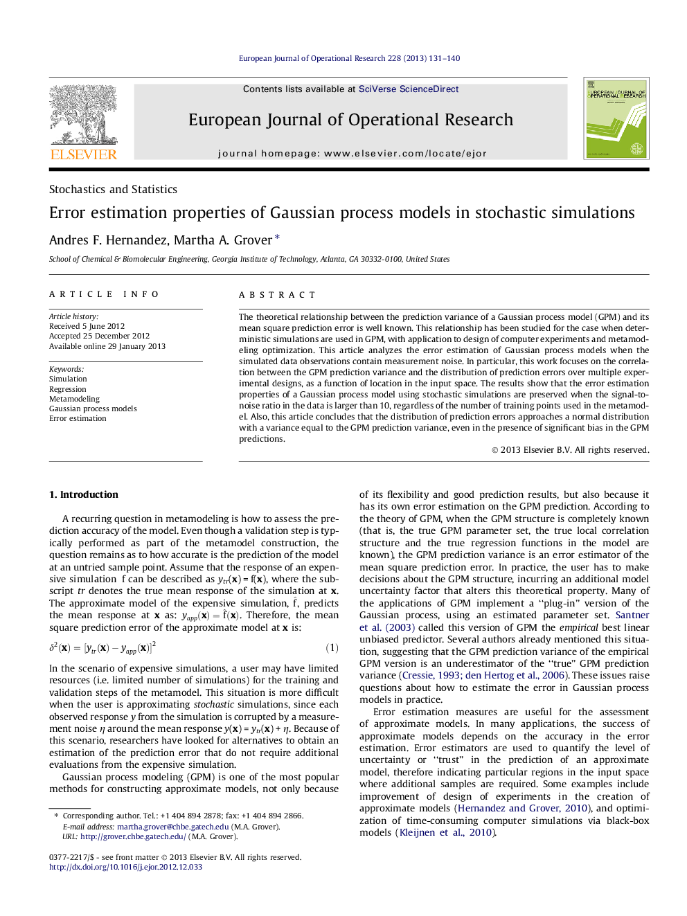 Error estimation properties of Gaussian process models in stochastic simulations