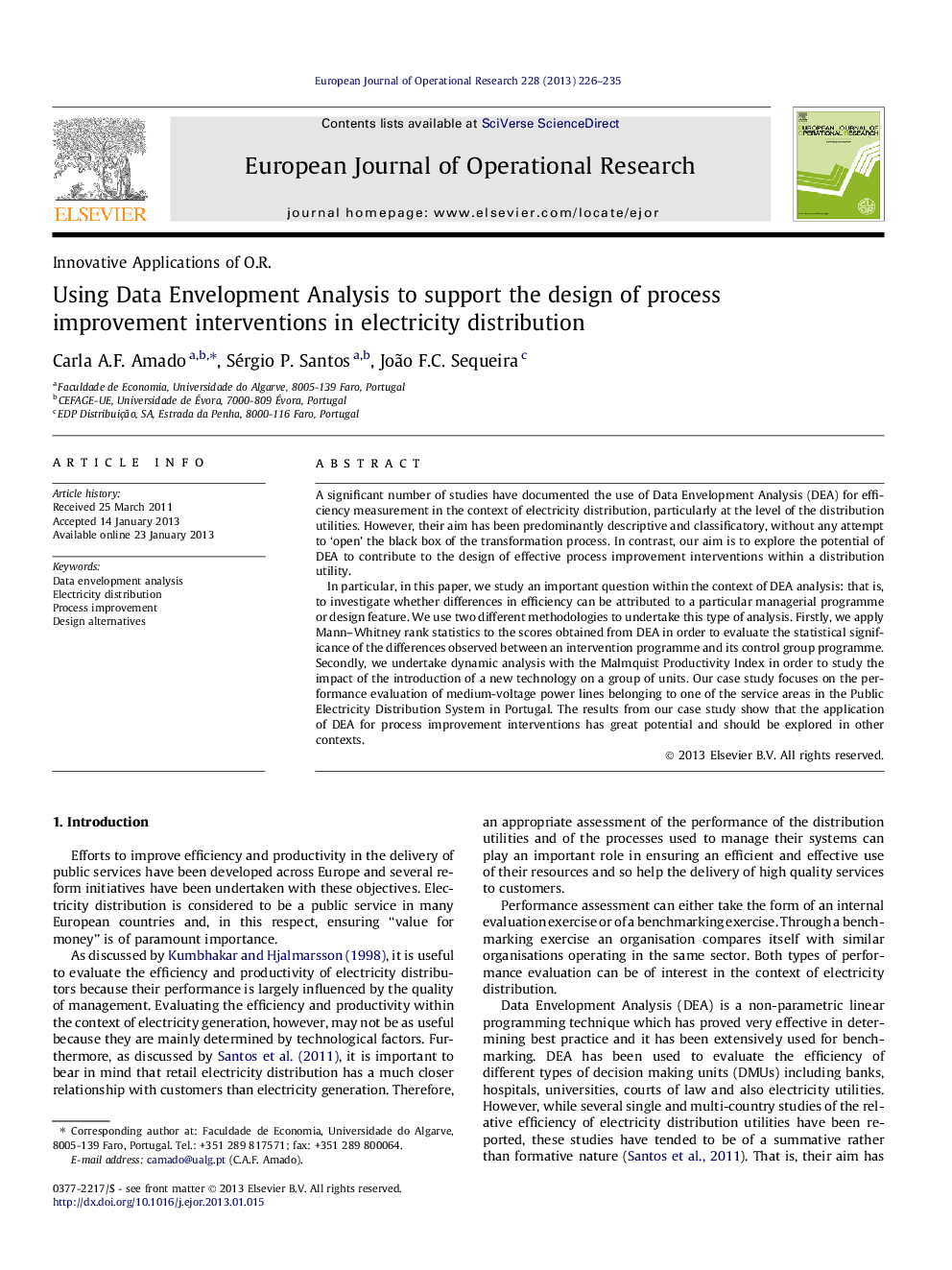 Using Data Envelopment Analysis to support the design of process improvement interventions in electricity distribution