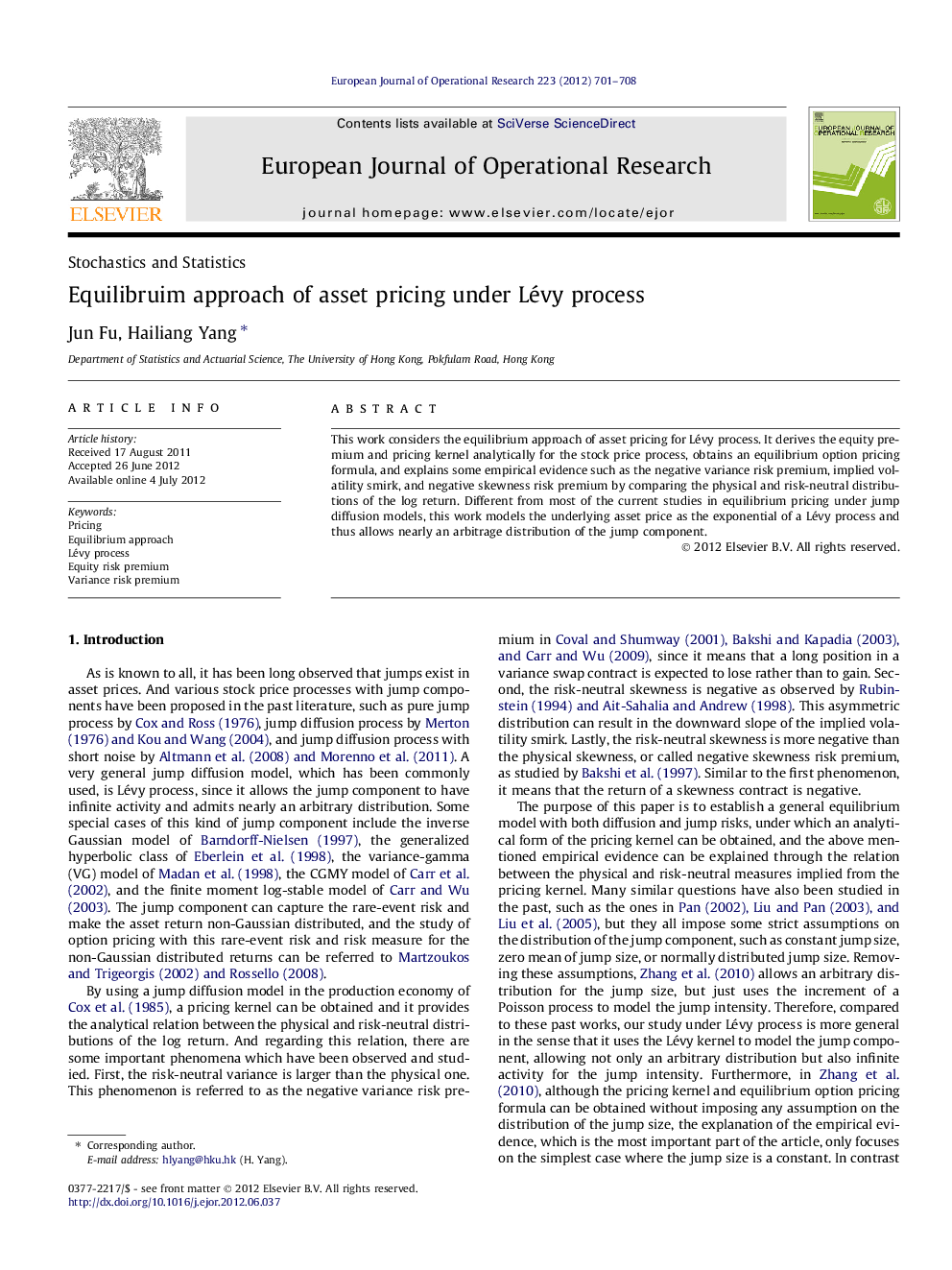 Equilibruim approach of asset pricing under Lévy process