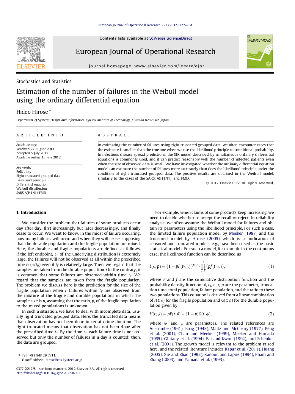 Estimation of the number of failures in the Weibull model using the ordinary differential equation