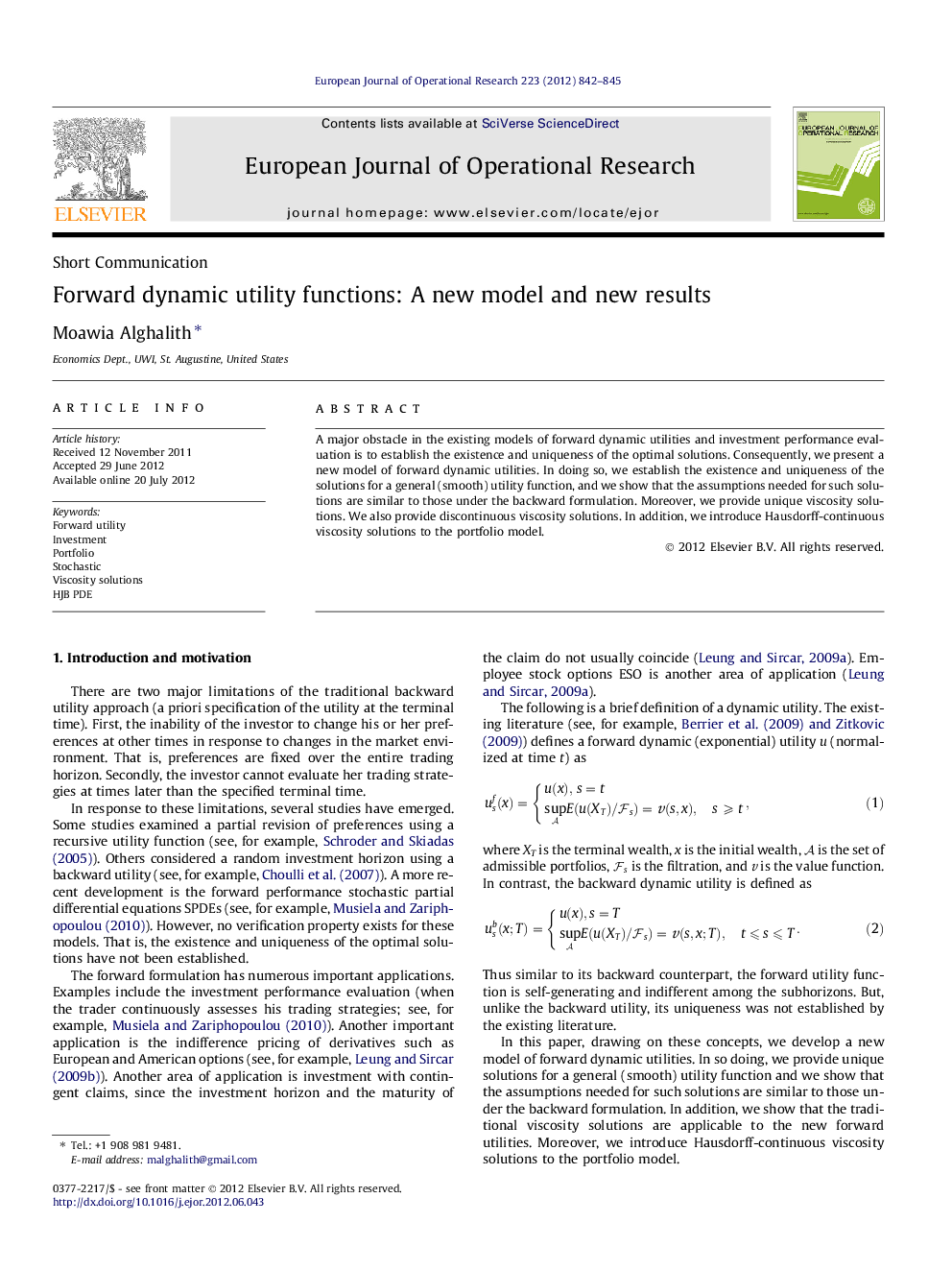 Forward dynamic utility functions: A new model and new results