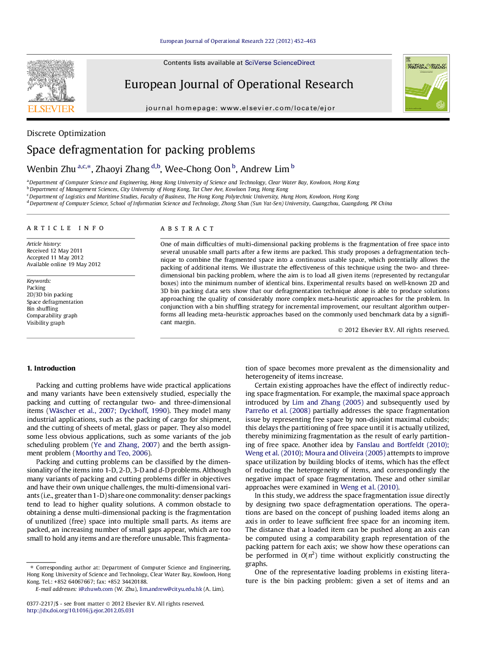 Space defragmentation for packing problems