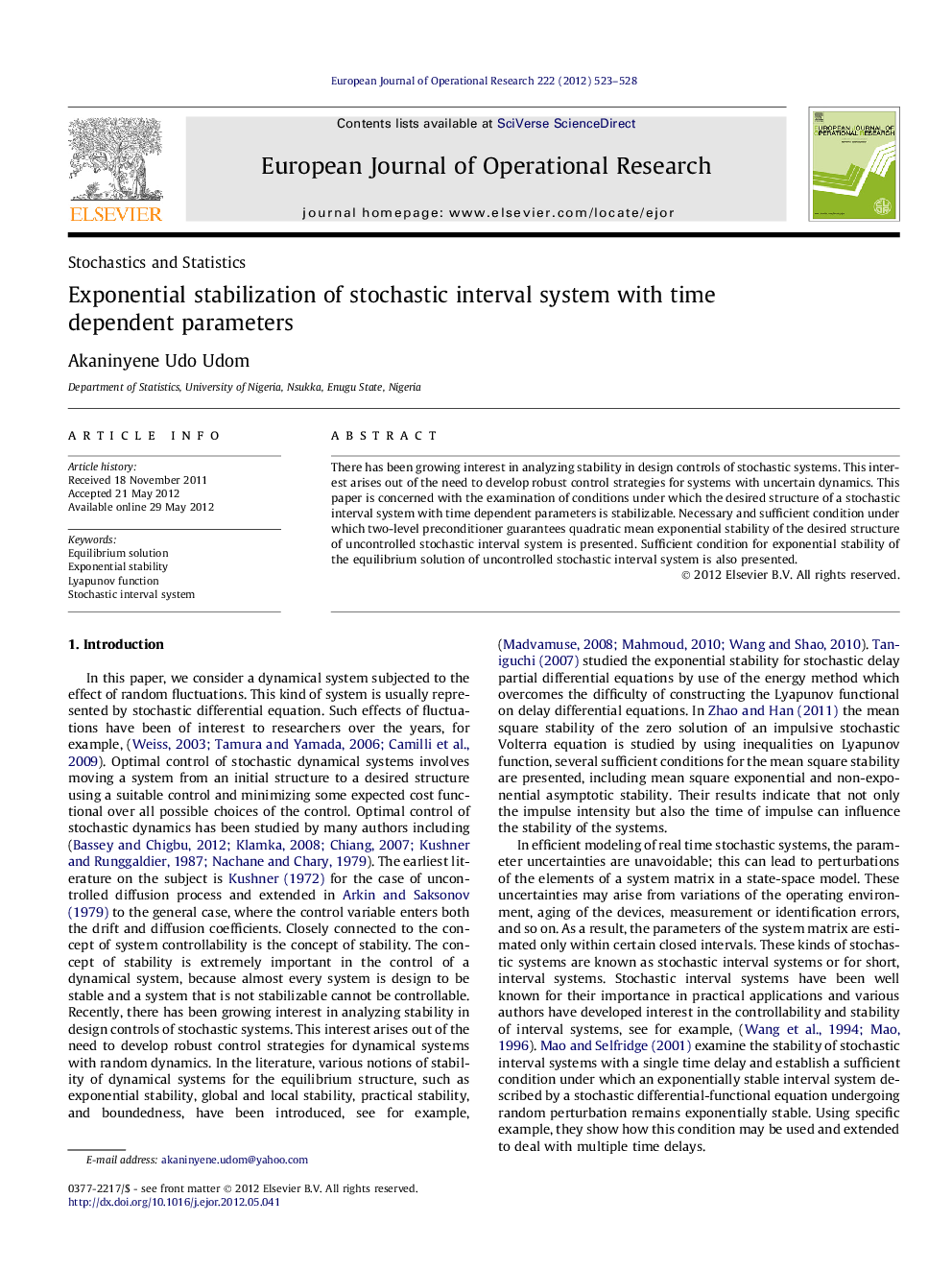 Exponential stabilization of stochastic interval system with time dependent parameters