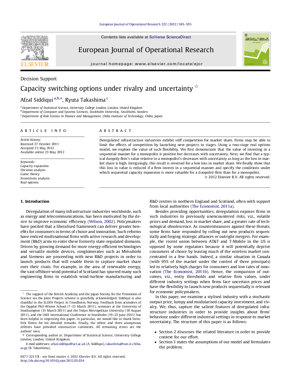 Capacity switching options under rivalry and uncertainty