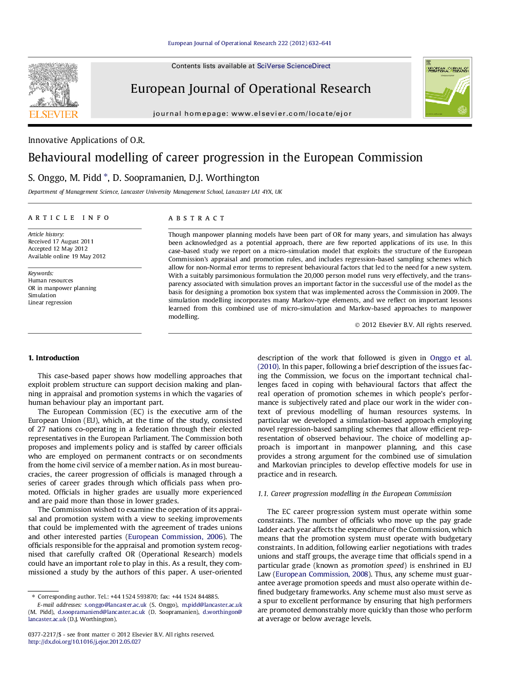 Behavioural modelling of career progression in the European Commission