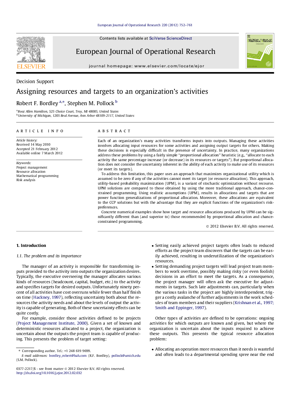 Assigning resources and targets to an organization's activities