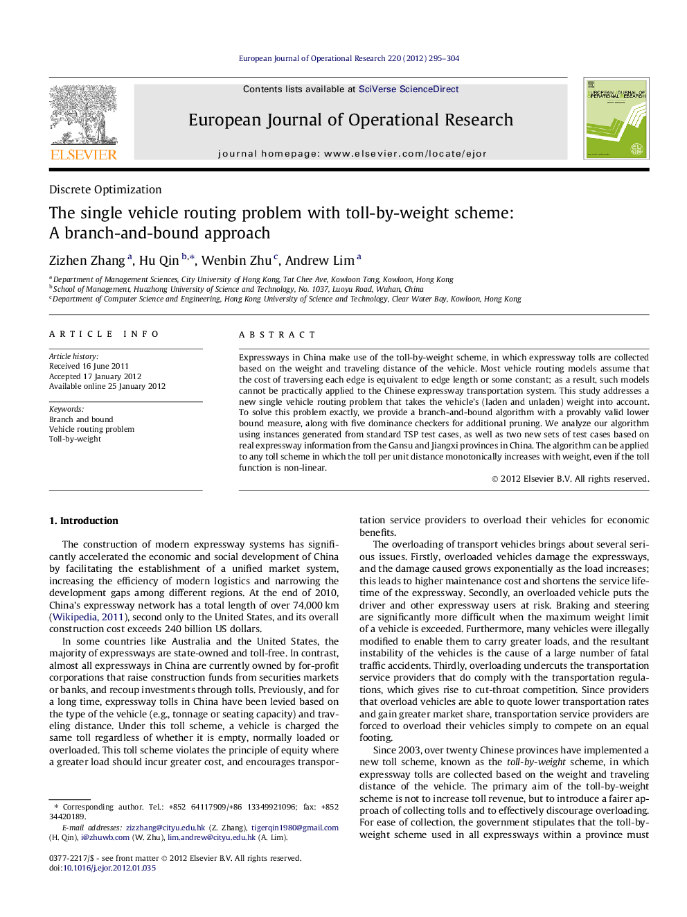 The single vehicle routing problem with toll-by-weight scheme: A branch-and-bound approach