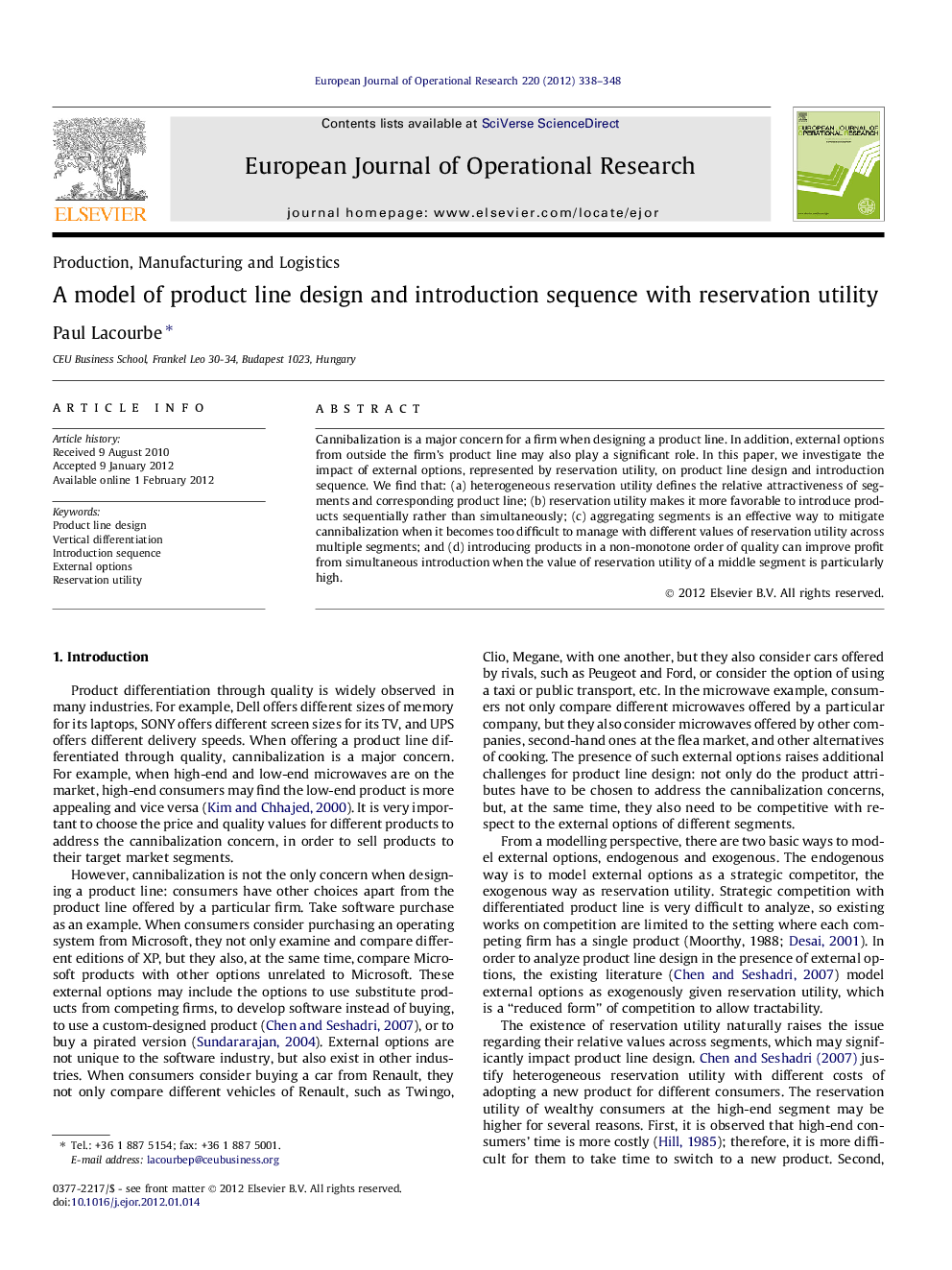 A model of product line design and introduction sequence with reservation utility