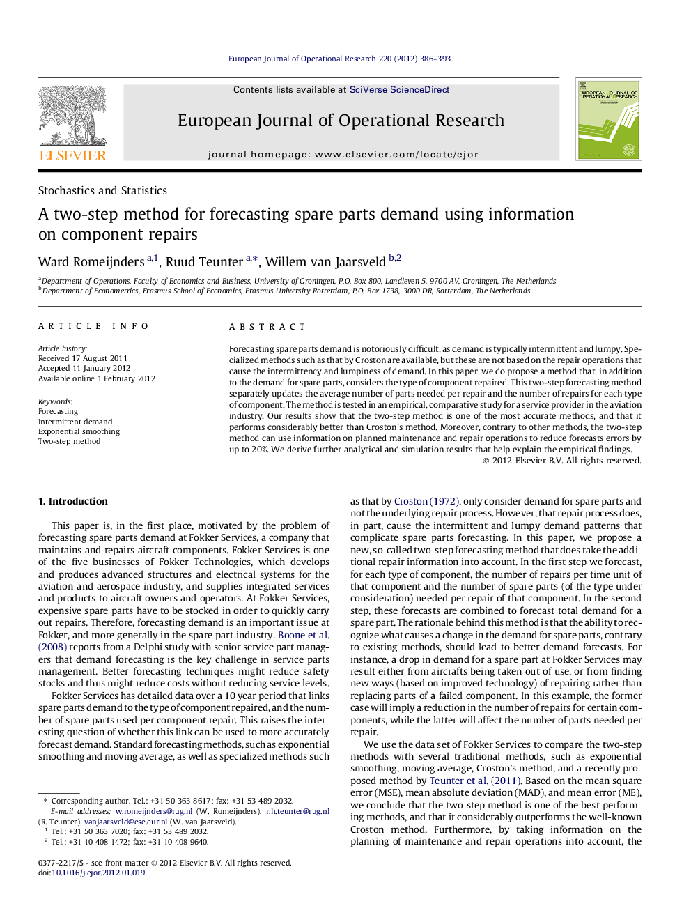 A two-step method for forecasting spare parts demand using information on component repairs